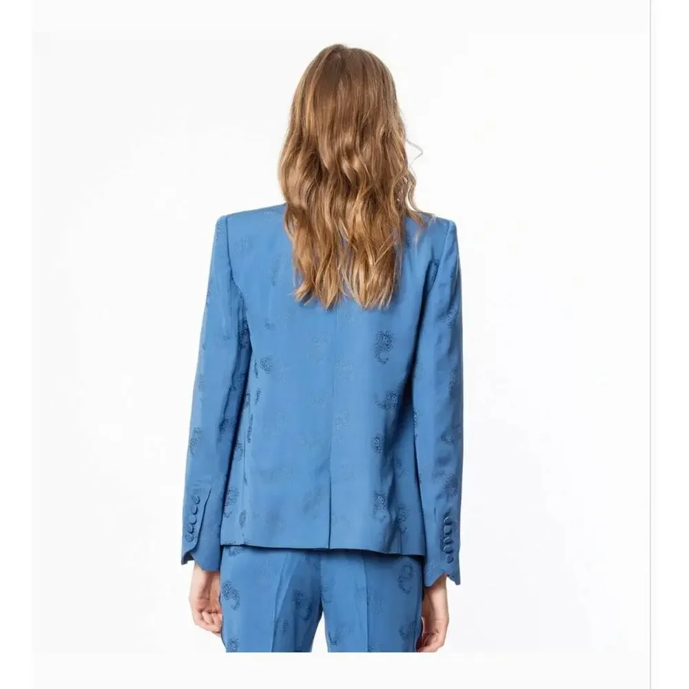 ZADIG & VOLTAIRE Victor Jac Jacquard Paisley Blazer 10 42 Blue Jacket Academia